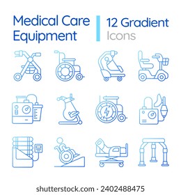 2D pixel perfect icons collection representing medical equipment, gradient thin line illustration.