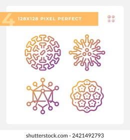 2D pixel perfect icons collection representing bacteria, gradient thin line illustration.