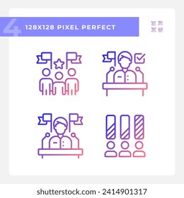 Ilustración perfecta de píxeles 2D de iconos gradientes que representan las elecciones, los signos de votación.