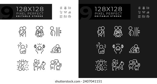 2D pixel perfect light and dark icons set representing psychology, editable thin line illustration.