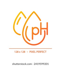 2D pixel perfect ph balance gradient icon, isolated vector, haircare thin line simple orange illustration.