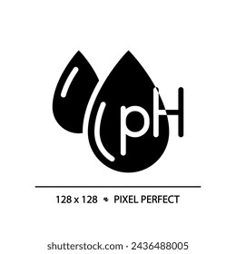 2D pixel perfect ph balance glyph style icon, isolated vector, haircare simple black silhouette illustration.