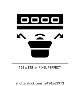 2D pixel perfect resilient sound channel glyph style icon, isolated vector, soundproofing solid illustration.