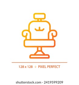 2D pixel perfect salon chair gradient icon, isolated vector, haircare thin line simple orange illustration.