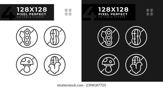 2D pixel perfect set of dark and light icons representing allergen free, editable thin line illustration.