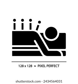 2D pixel perfect silhouette glyph style acupuncture icon, isolated vector, illustration, solid pictogram.