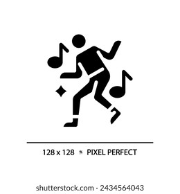 2D pixel perfect silhouette glyph style dance icon, isolated vector, illustration, solid pictogram.