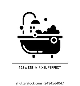 2D pixel perfect silhouette glyph style bubble bath icon, isolated vector, illustration, solid pictogram.