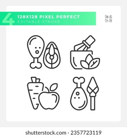 2D pixel perfect simple collection of black icons representing allergen free, editable thin linear illustration.