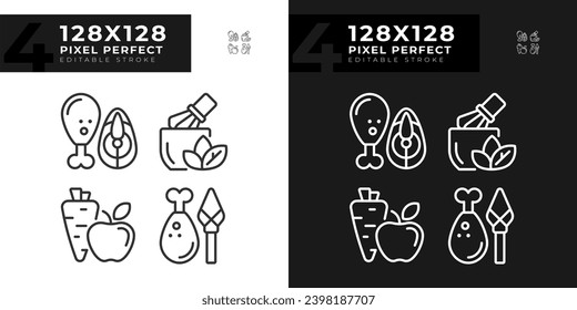 2D pixel perfect simple collection of dark and light icons representing allergen free, editable thin linear illustration.