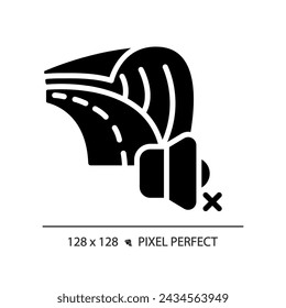 2D pixel perfect soundproof road glyph style icon, isolated vector, soundproofing solid illustration.