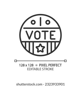 2D pixel perfect thin line icon with vote text, isolated vector illustration, customizable voting sign.