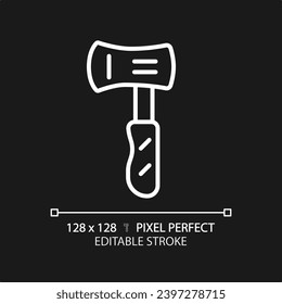 2D pixel perfect white axe icon, isolated vector, editable hiking gear thin line illustration.