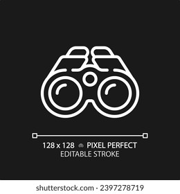 2D pixel perfect white binoculars icon, isolated vector, editable hiking gear thin line illustration.