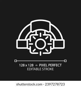 2D pixel perfect white headlamp icon, isolated vector, editable hiking gear thin line illustration.