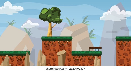 2d Plattform Tileset Sideview Dschungel und Felsberge Bühne