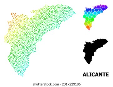 2D polygonal and solid map of Alicante Province. Vector model is created from map of Alicante Province with red stars. Abstract lines and stars form map of Alicante Province.