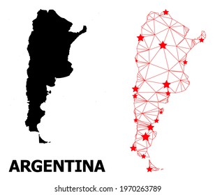 2D polygonal and solid map of Argentina. Vector structure is created from map of Argentina with red stars. Abstract lines and stars are combined into map of Argentina.