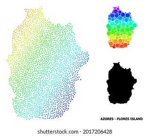 2D polygonal and solid map of Azores - Flores Island. Vector structure is created from map of Azores - Flores Island with red stars.