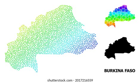 2D polygonal and solid map of Burkina Faso. Vector model is created from map of Burkina Faso with red stars. Abstract lines and stars are combined into map of Burkina Faso.