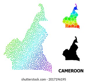 2D polygonal and solid map of Cameroon. Vector model is created from map of Cameroon with red stars. Abstract lines and stars form map of Cameroon.