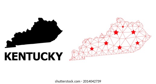 2D polygonal and solid map of Kentucky State. Vector model is created from map of Kentucky State with red stars. Abstract lines and stars form map of Kentucky State.