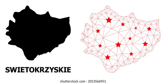 2D polygonal and solid map of Swietokrzyskie Province. Vector model is created from map of Swietokrzyskie Province with red stars.