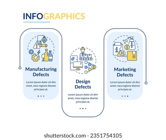 2D product liability vector infographics template with colorful icons, data visualization with 3 steps, process timeline chart.