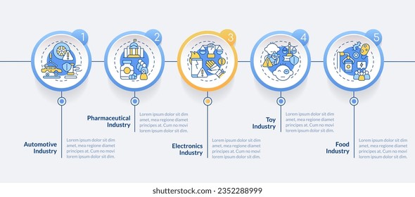 plantilla de infografía vectorial de responsabilidad de producto 2D con concepto de iconos lineales multicolor, visualización de datos con 5 pasos, diagrama de línea de tiempo de proceso.