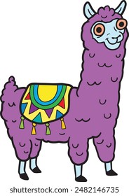 2D Purple Llama Cartoon Vector