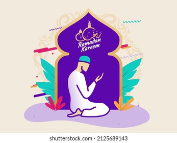 2D Ramadan Kareem With Arabic Calligraphy Vector Background Flat Illustration