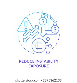 2D reduce instability exposure gradient thin line icon concept, isolated vector, illustration representing digital currency.