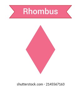 2D rhombus shape in mathematics. Red rhombus shape drawing for kids isolated on white background