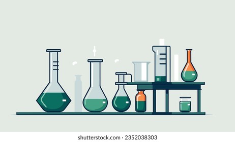 2D Scientific Laboratory Show Equipment with Test Tube and Flask Accents in Flat Graphic Style 