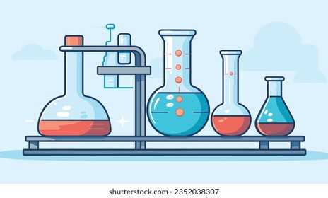 2D Scientific Laboratory Show Equipment with Test Tube and Flask Accents in Flat Graphic Style 