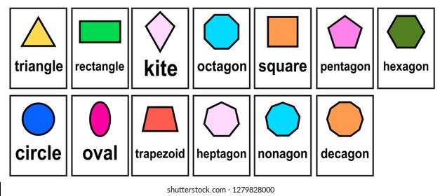 2D Shape  2D geometric model Word Cards for kid and  kindergarten set vector
