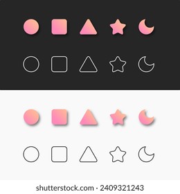 Colecciones de iconos de forma 2D. Formas degradadas en 2 tipos y color.