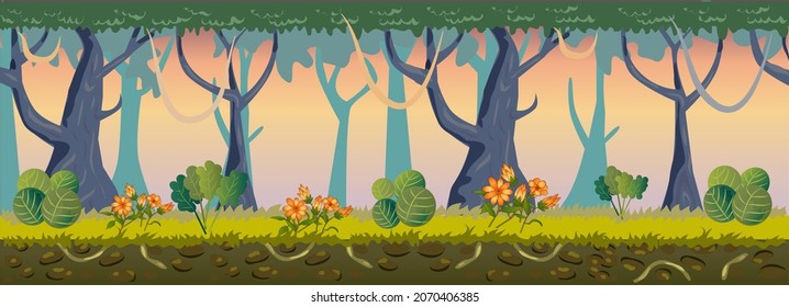 2D Side Scrolling Forest Game Background