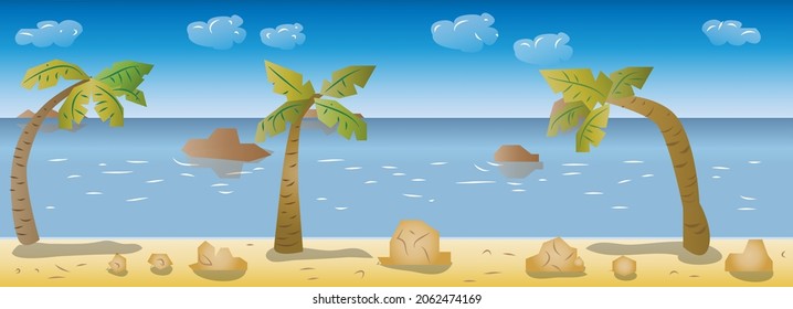 2D Side Scrolling Game Beach Background Vector