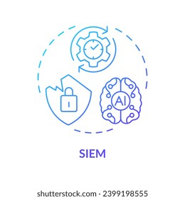 2D SIEM gradient icon representing AI ops, isolated vector, blue thin line illustration.