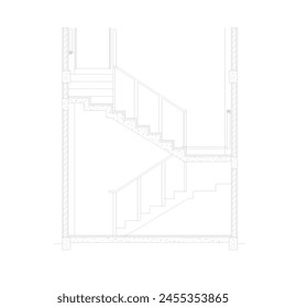 boceto 2d de una sección de escalera de concreto