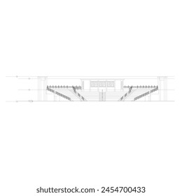 2D sketch of the front view of the spectator stands and control room