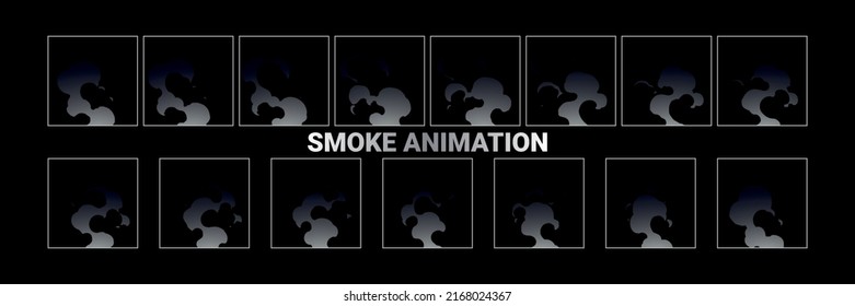 2d Smoke Animation Fx. Smoke Effect Sprite Sheet For Video Games, Cartoon Or Animation Film. EPS-10 Vector Illustration.