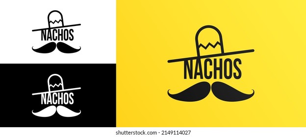 2d snacks chips logo, nachos national day, spicy mexican food, corn chips with jalapeno icon, cookie vector sticker, mustache and hat creative illustration, shop sign, hoodie print