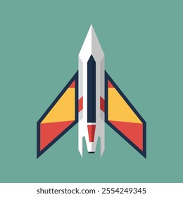 2D Spaceship with flat design style in simple minimal color.