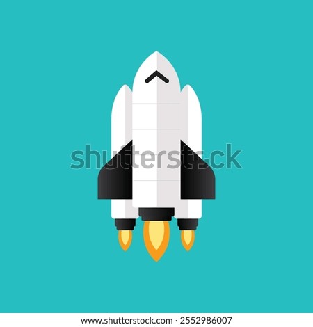 2d Spaceship in minimal style with blue colour background. Vector Illustration Flat Design