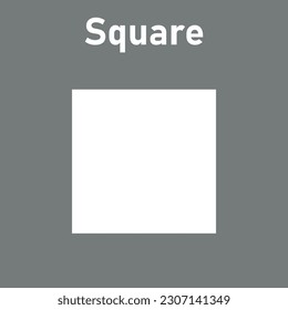 2D square shape in mathematics. Grey square shape drawing for kids isolated on grey background.
