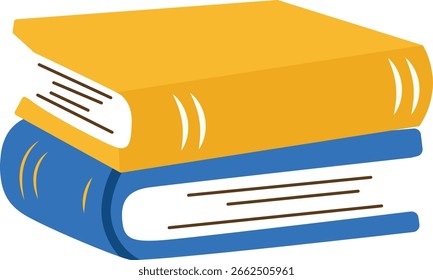 Pila 2d de libros azules y amarillos en estilo Vector. Ideal para ilustraciones educativas o de Biblioteca.