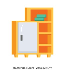 A 2d style icon of bookcase filled with books