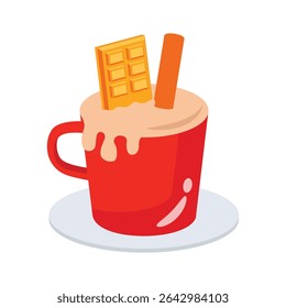 A 2d style icon of hot chocolate mug with straw